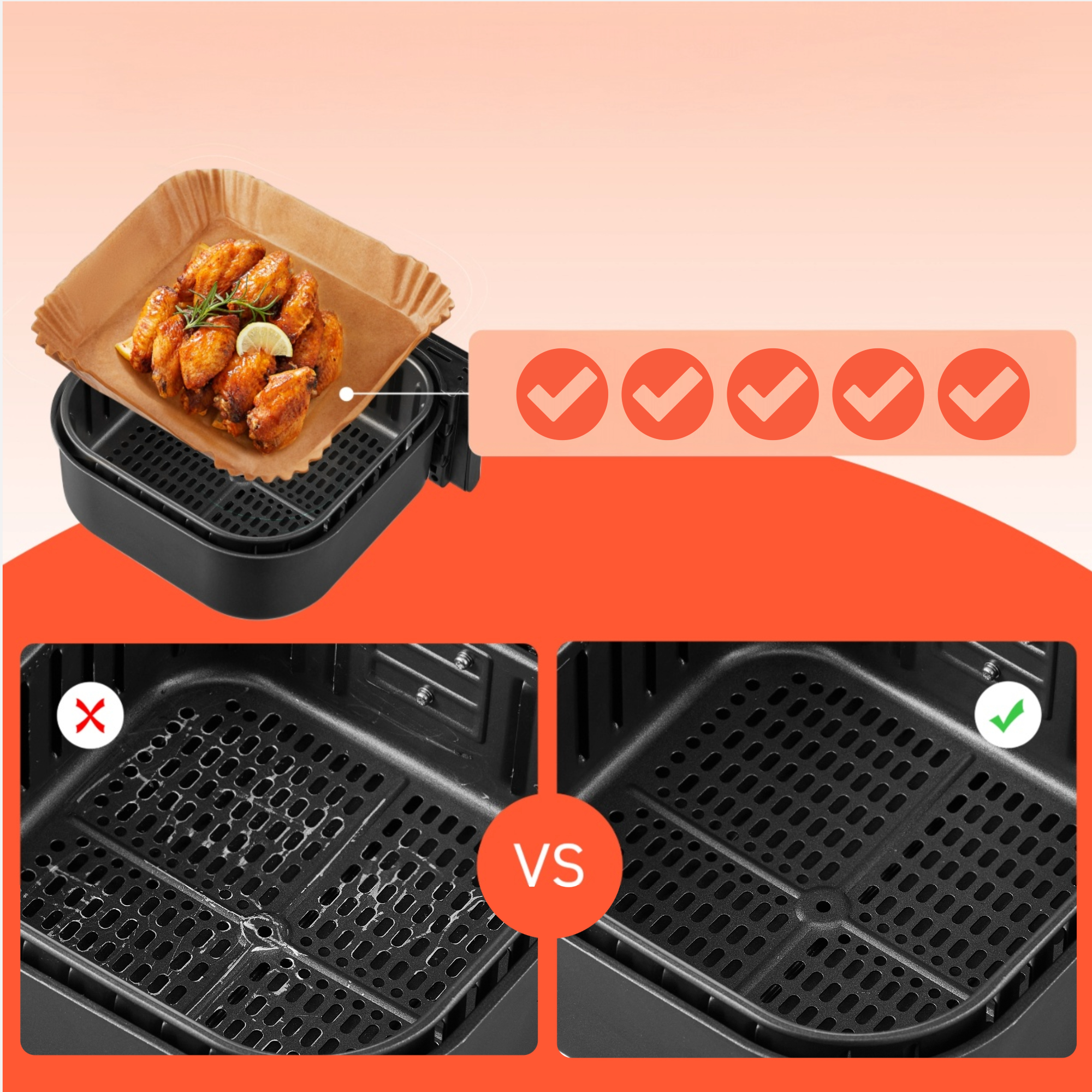Cosori 100x Square Air Fryer Paper Liner